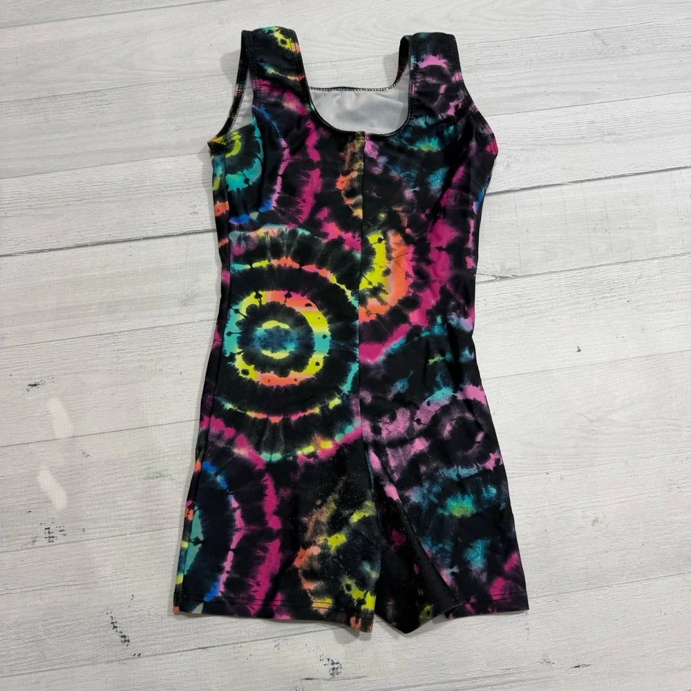 Destira girls black rainbow tie dye leotard child XS